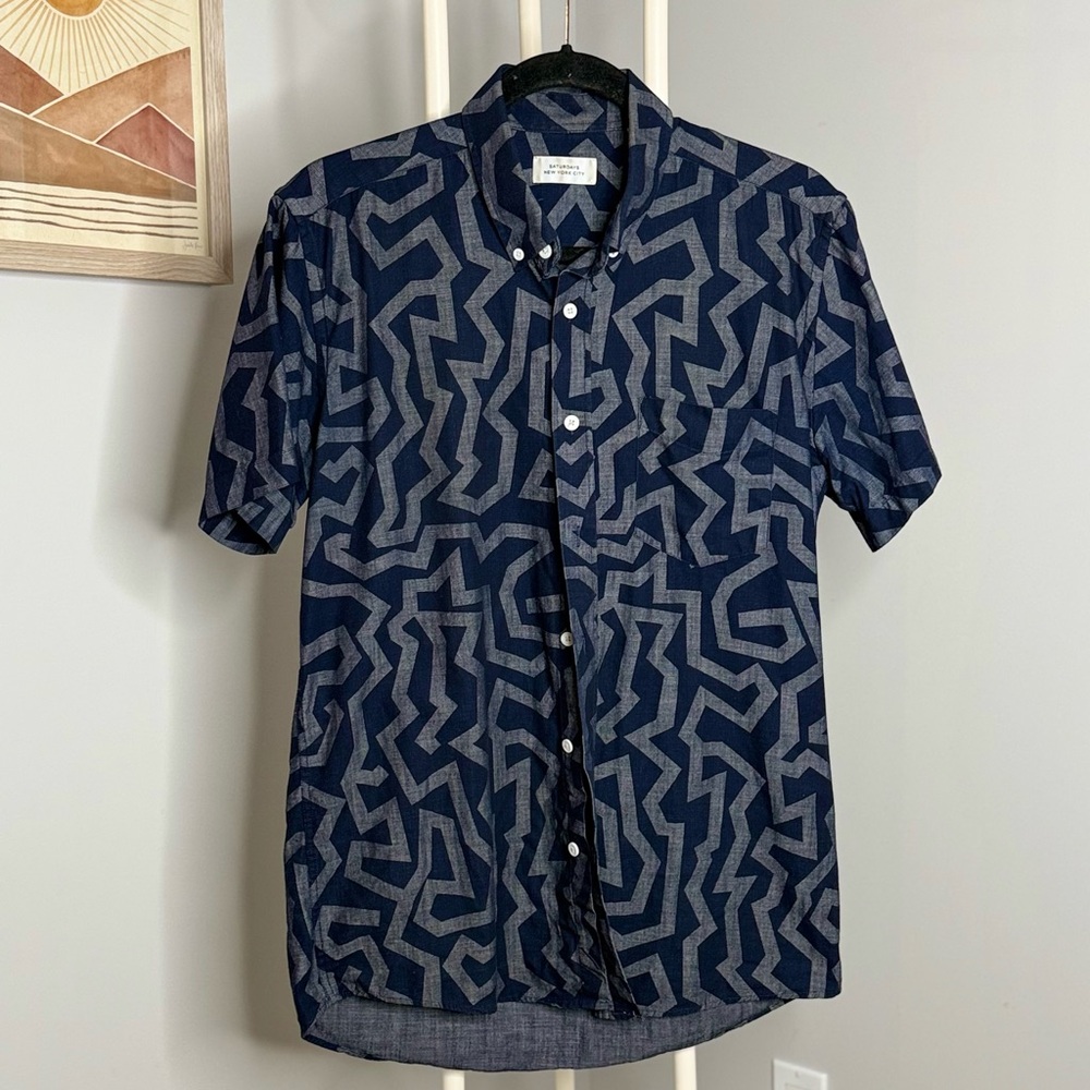 Saturdays New York City Blue Abstract Pattern Shirt